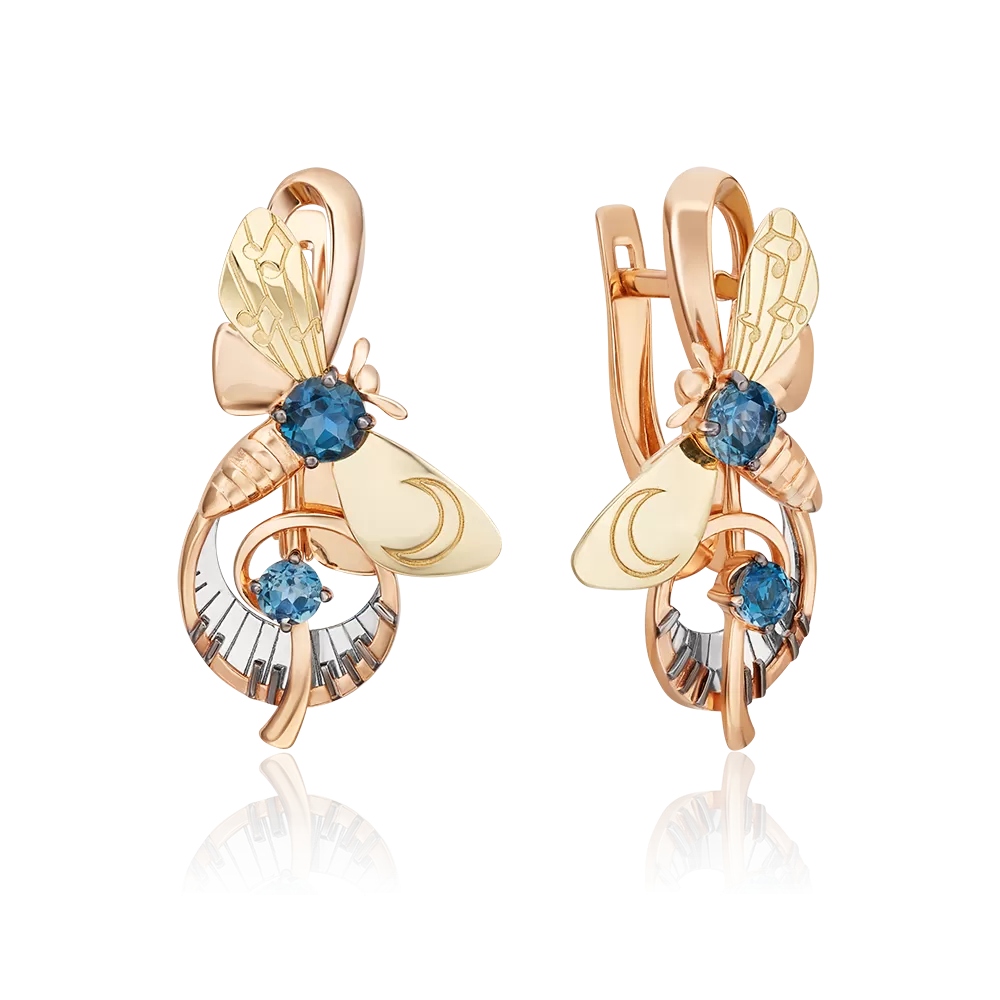 Серьги «Мелодия ночи» с английским замком из комбинированного золота с топазами 02-4861-00-201-1140