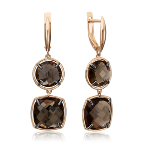 Серьги с английским замком из красного золота с кварцем дымчатым 02-4427-00-202-1110-46