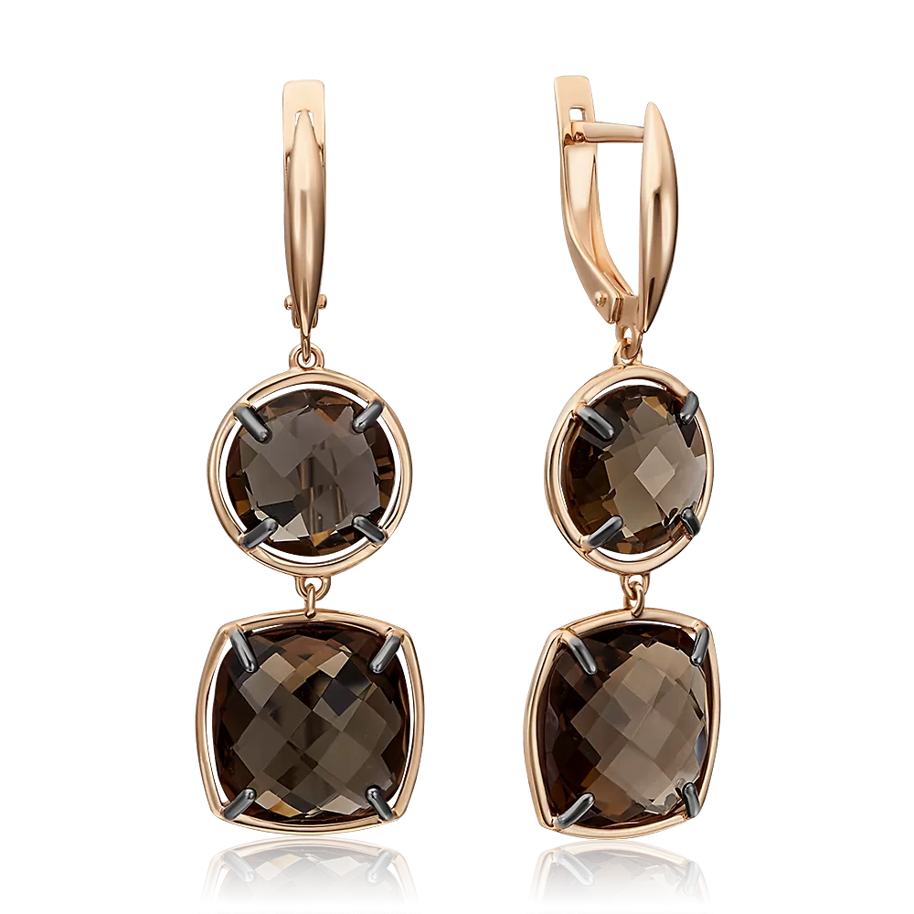 Серьги с английским замком из красного золота с кварцем дымчатым 02-4427-00-202-1110-46