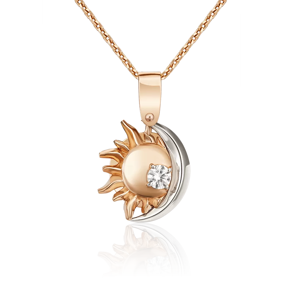Подвеска «Солнце и луна» из комбинированного золота с фианитом 03-3021-00-401-1111-48