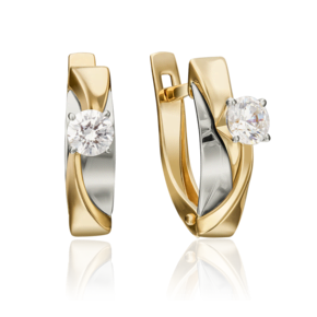 Серьги с английским замком из комбинированного золота с фианитом 02-4298-00-501-1121-38