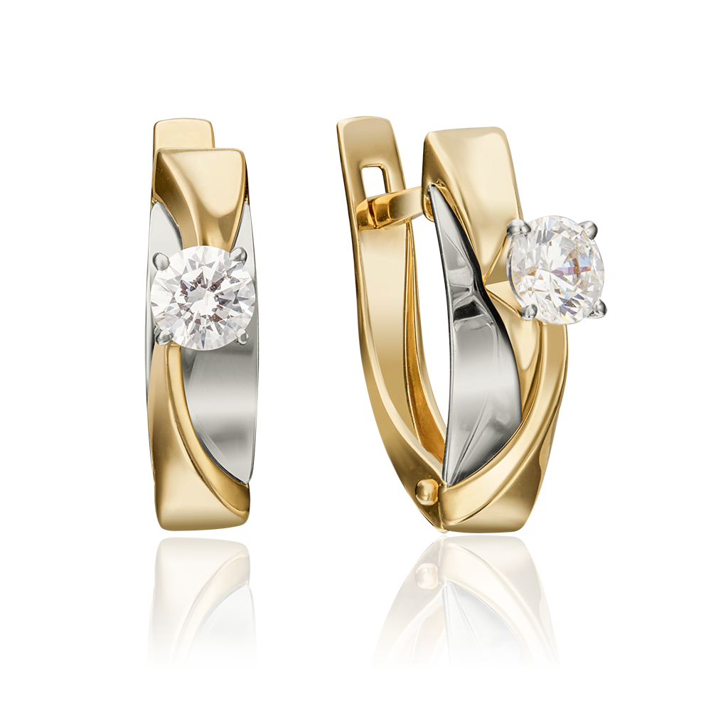 Серьги с английским замком из комбинированного золота с фианитом 02-4298-00-501-1121-38