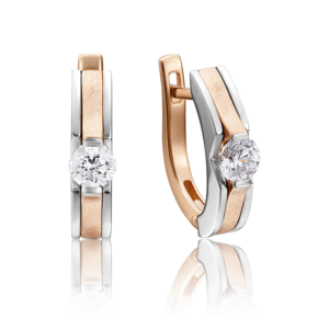 Серьги с английским замком из комбинированного золота с фианитом 02-4188-00-501-1111-38