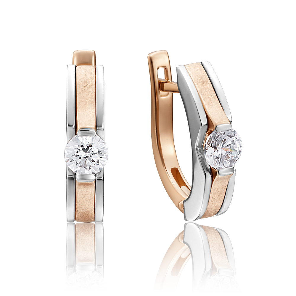 Серьги с английским замком из комбинированного золота с фианитом 02-4188-00-501-1111-38