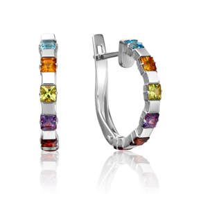 Серьги с английским замком из белого золота с миксом камней 02-4475-00-252-1120-57