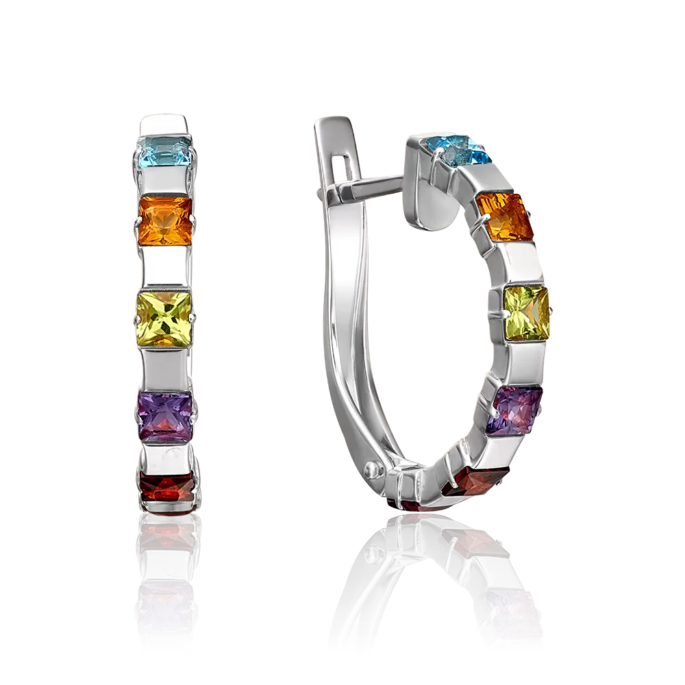 Серьги с английским замком из белого золота с миксом камней 02-4475-00-252-1120-57