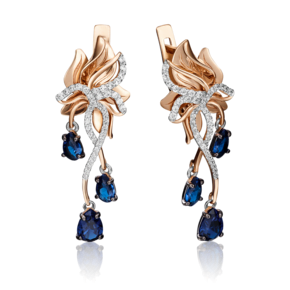 Серьги с английским замком из комбинированного золота с сапфирами и бриллиантами