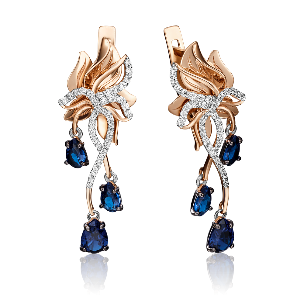 Серьги с английским замком из комбинированного золота с сапфирами и бриллиантами 02-4220-00-105-1111-30