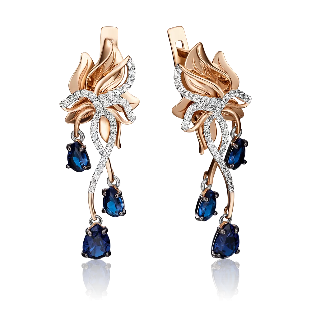 Серьги с английским замком из комбинированного золота с сапфирами и бриллиантами 02-4220-00-105-1111-30