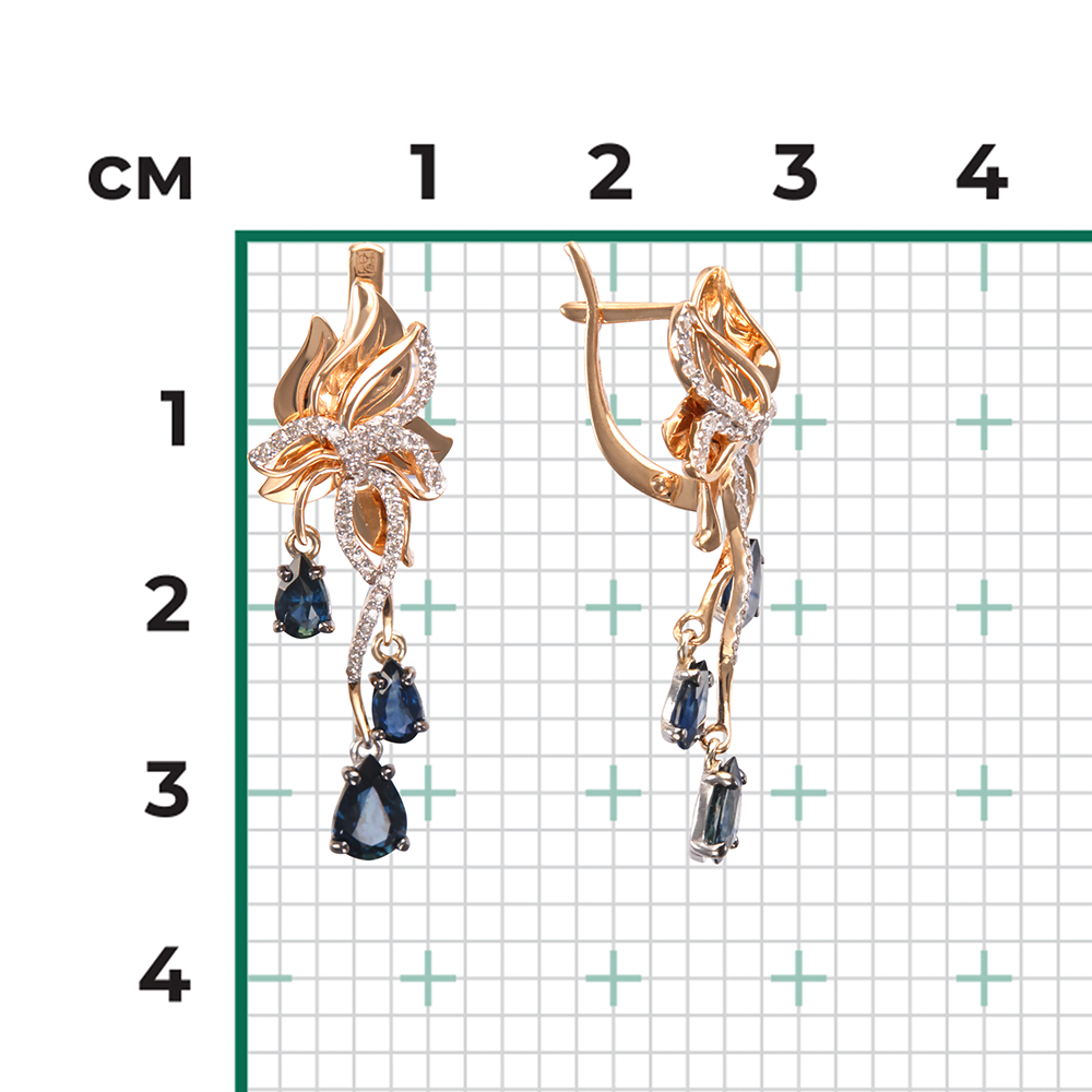 Серьги с английским замком из комбинированного золота с сапфирами и бриллиантами 02-4220-00-105-1111-30