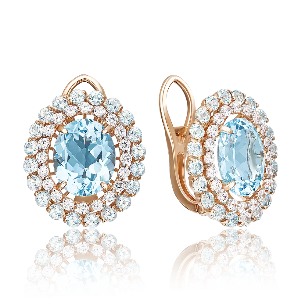 Серьги с английским замком из красного золота с топазами и фианитами 02-3100-00-207-1110-46