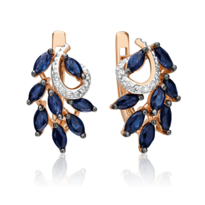 Серьги с английским замком из красного золота с сапфирами и бриллиантами 02-0761-00-105-1110-30