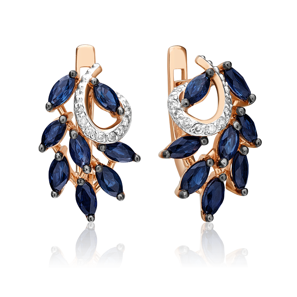 Серьги с английским замком из красного золота с сапфирами и бриллиантами 02-0761-00-105-1110-30
