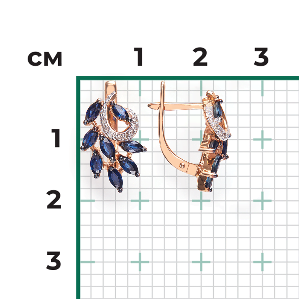 Серьги с английским замком из красного золота с сапфирами и бриллиантами 02-0761-00-105-1110-30