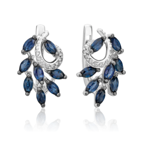 Серьги с английским замком из белого золота с сапфирами и бриллиантами 02-0762-00-105-1120-30