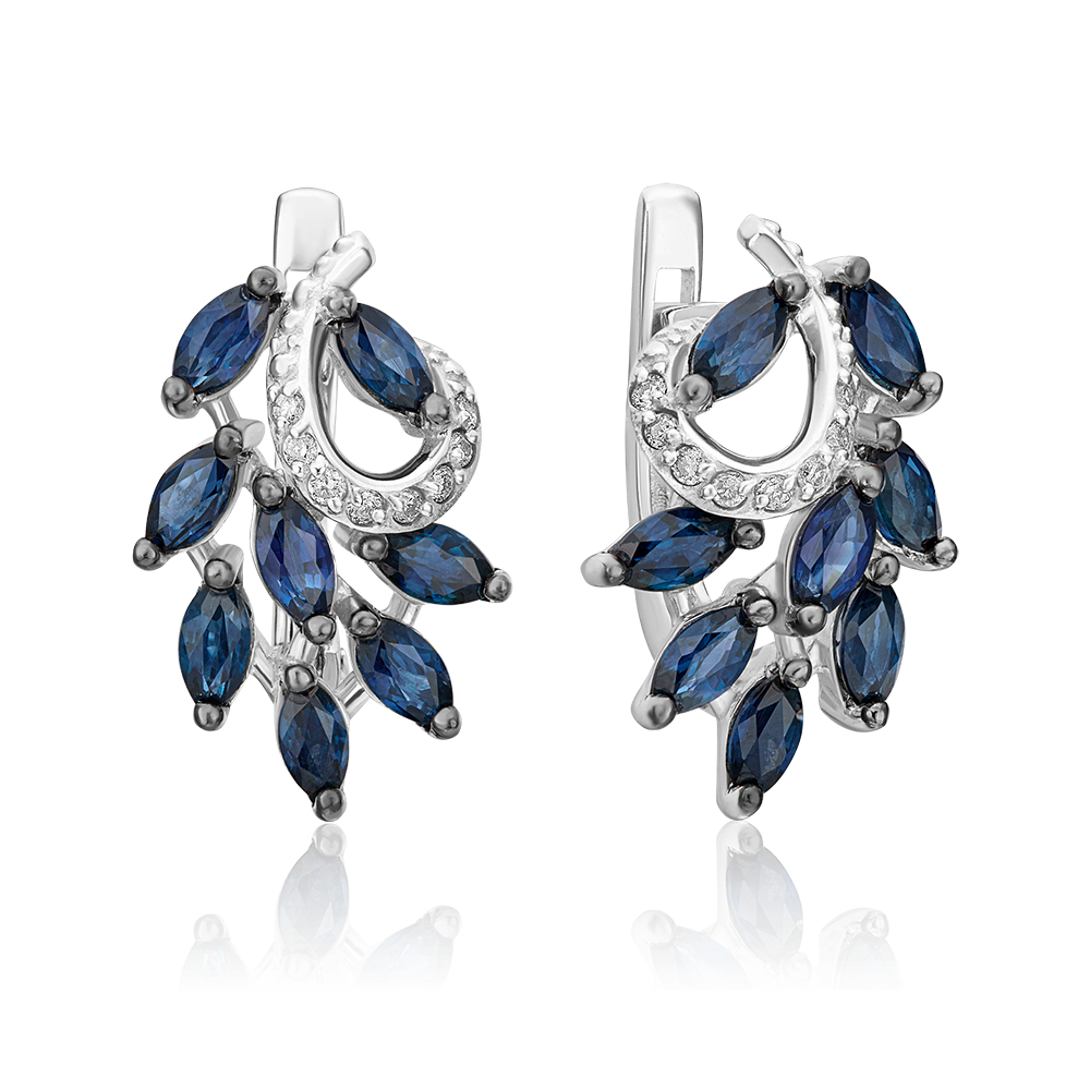 Серьги с английским замком из белого золота с сапфирами и бриллиантами 02-0762-00-105-1120-30