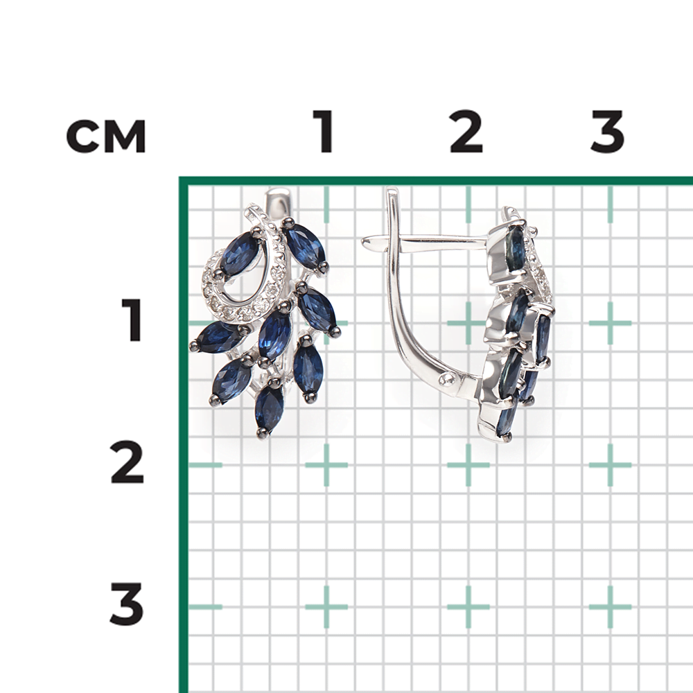 Серьги с английским замком из белого золота с сапфирами и бриллиантами 02-0762-00-105-1120-30