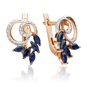 Серьги с английским замком из красного золота с сапфирами и бриллиантами 02-0763-00-105-1110-30