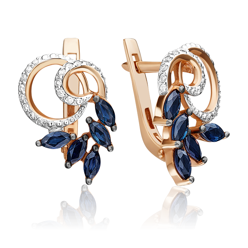 Серьги с английским замком из красного золота с сапфирами и бриллиантами 02-0763-00-105-1110-30