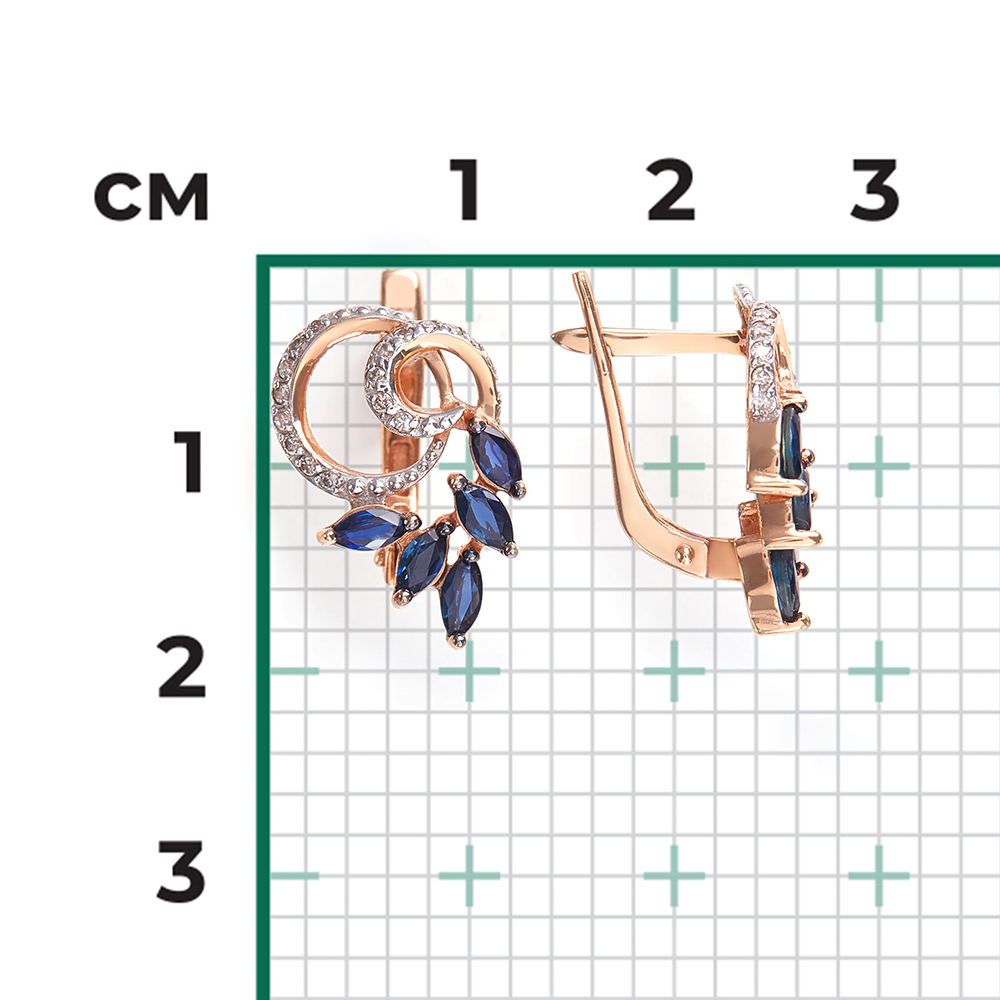 Серьги с английским замком из красного золота с сапфирами и бриллиантами 02-0763-00-105-1110-30