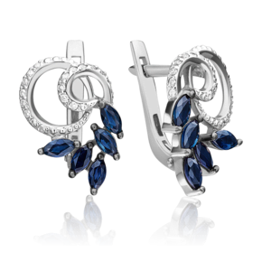 Серьги с английским замком из белого золота с сапфирами и бриллиантами 02-0764-00-105-1120-30