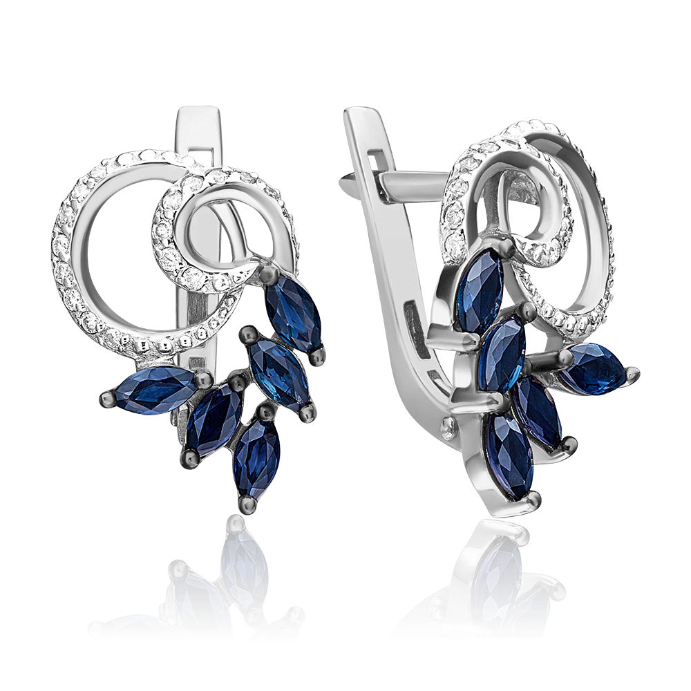 Серьги с английским замком из белого золота с сапфирами и бриллиантами 02-0764-00-105-1120-30