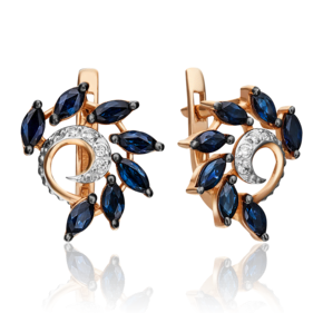 Серьги с английским замком из красного золота с сапфирами и бриллиантами 02-0765-00-105-1110-30