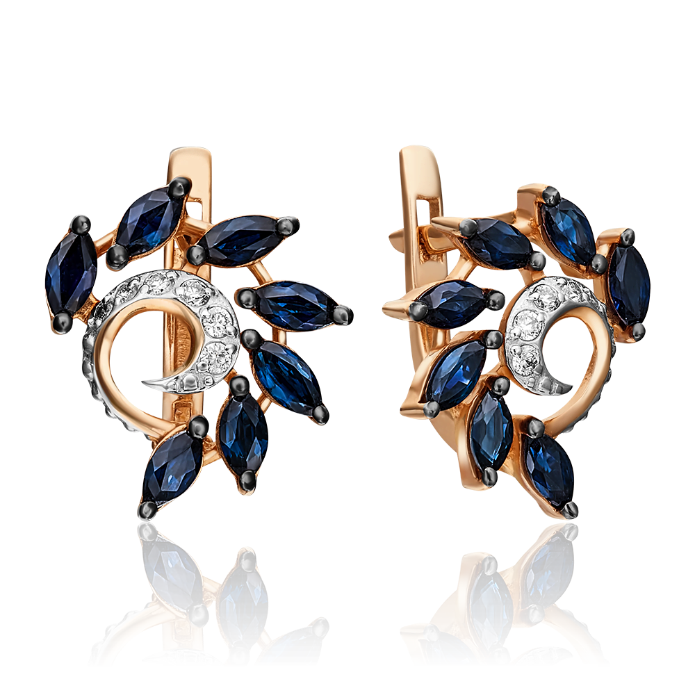 Серьги с английским замком из красного золота с сапфирами и бриллиантами 02-0765-00-105-1110-30