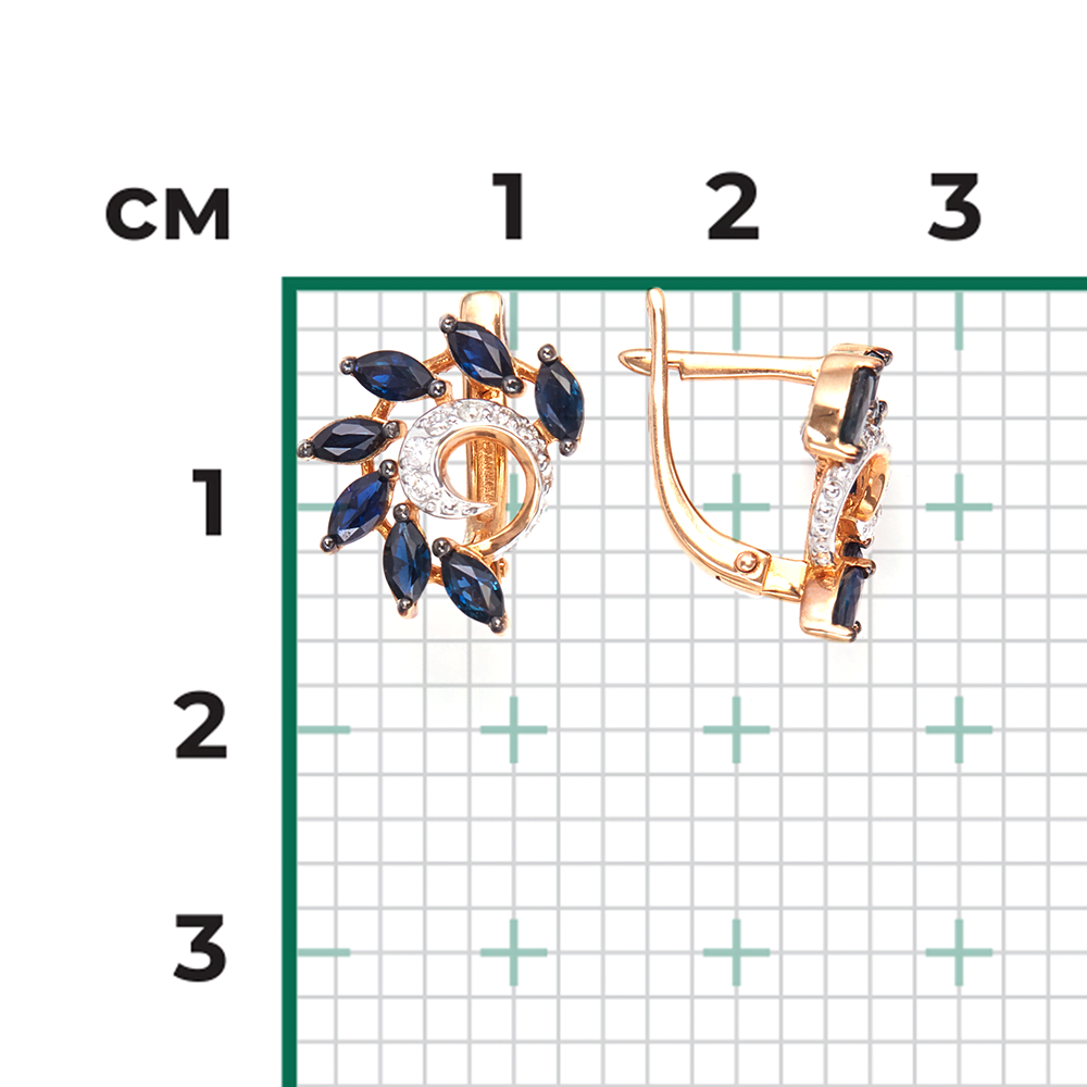 Серьги с английским замком из красного золота с сапфирами и бриллиантами 02-0765-00-105-1110-30
