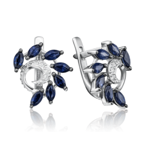 Серьги с английским замком из белого золота с сапфирами и бриллиантами 02-0766-00-105-1120-30