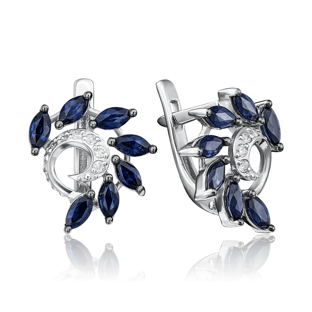 Серьги с английским замком из белого золота с сапфирами и бриллиантами 02-0766-00-105-1120-30