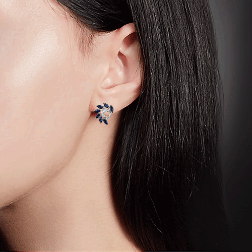 Серьги с английским замком из белого золота с сапфирами и бриллиантами 02-0766-00-105-1120-30