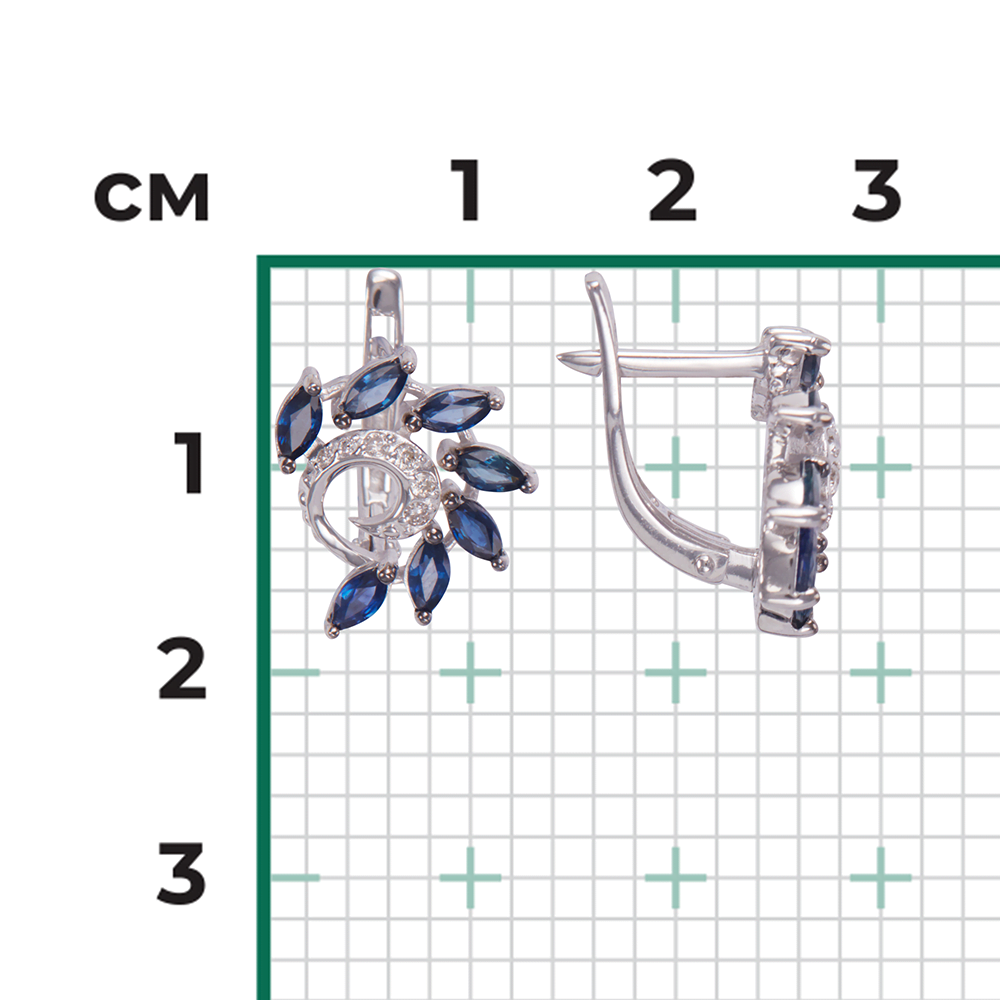 Серьги с английским замком из белого золота с сапфирами и бриллиантами 02-0766-00-105-1120-30