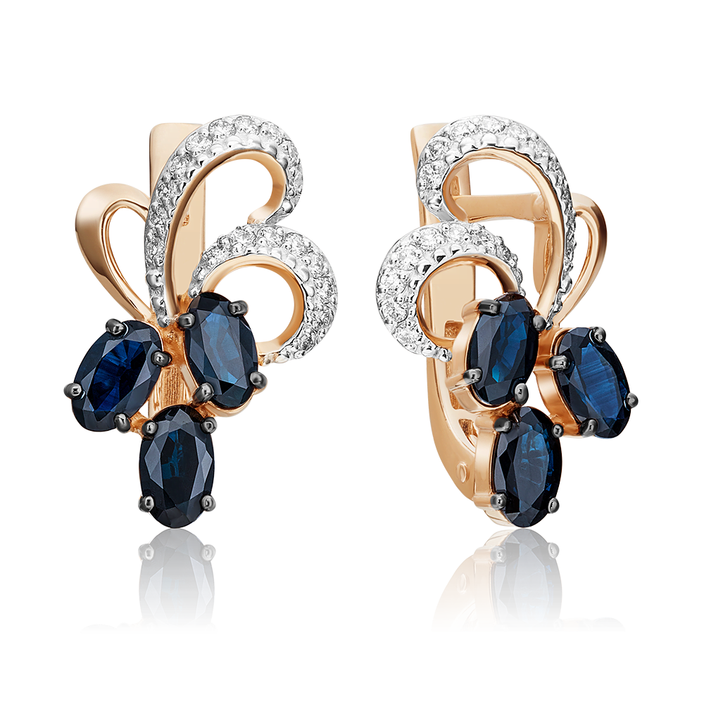 Серьги с английским замком из красного золота с сапфирами и бриллиантами 02-0767-00-105-1110-30