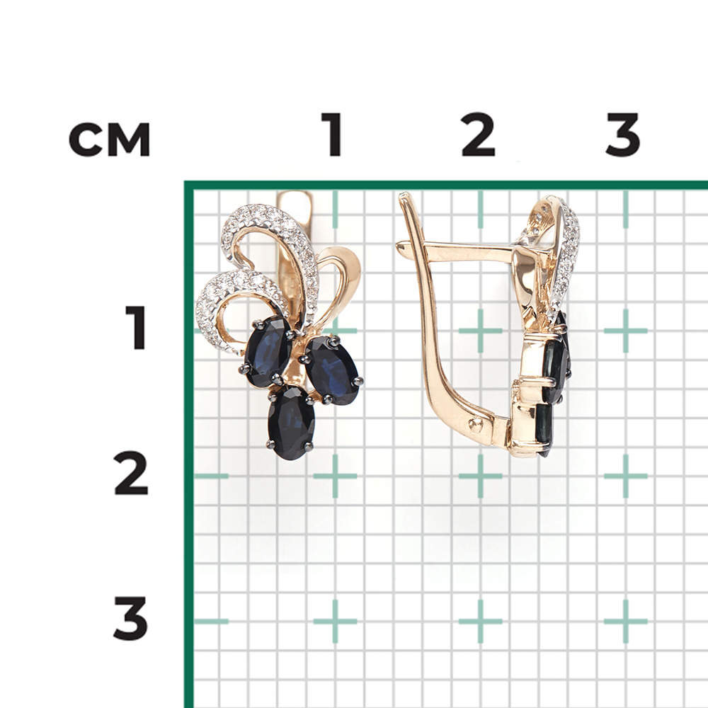 Серьги с английским замком из красного золота с сапфирами и бриллиантами 02-0767-00-105-1110-30