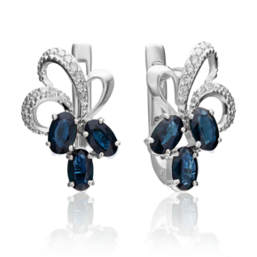 Серьги с английским замком из белого золота с сапфирами и бриллиантами