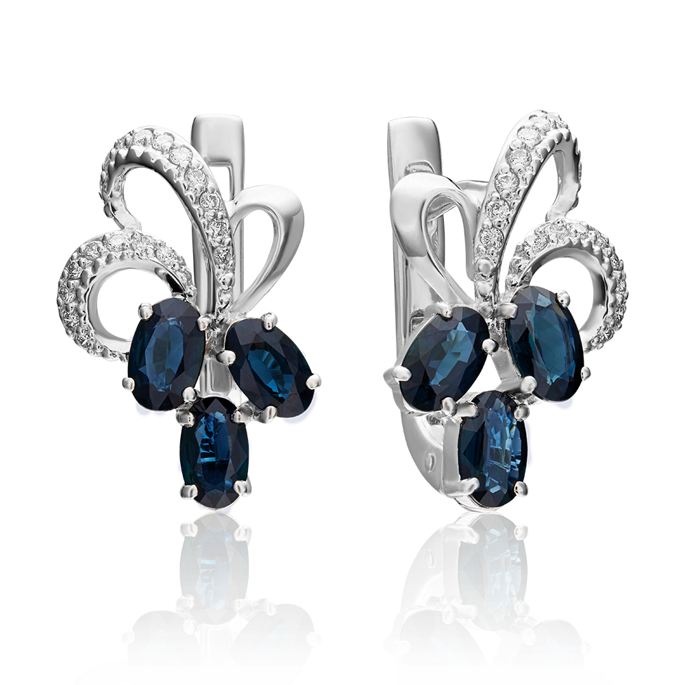 Серьги с английским замком из белого золота с сапфирами и бриллиантами 02-0768-00-105-1120-30