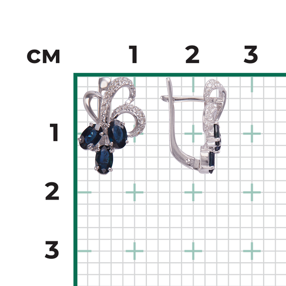 Серьги с английским замком из белого золота с сапфирами и бриллиантами 02-0768-00-105-1120-30