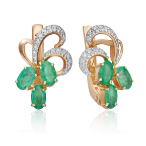 Серьги с английским замком из красного золота с изумрудами и бриллиантами 02-0767-00-106-1110-30