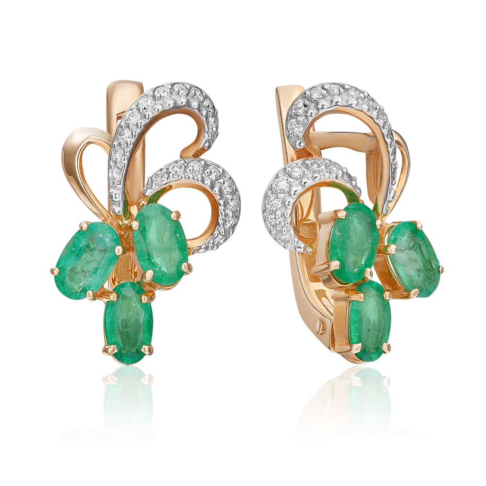 Серьги с английским замком из красного золота с изумрудами и бриллиантами 02-0767-00-106-1110-30