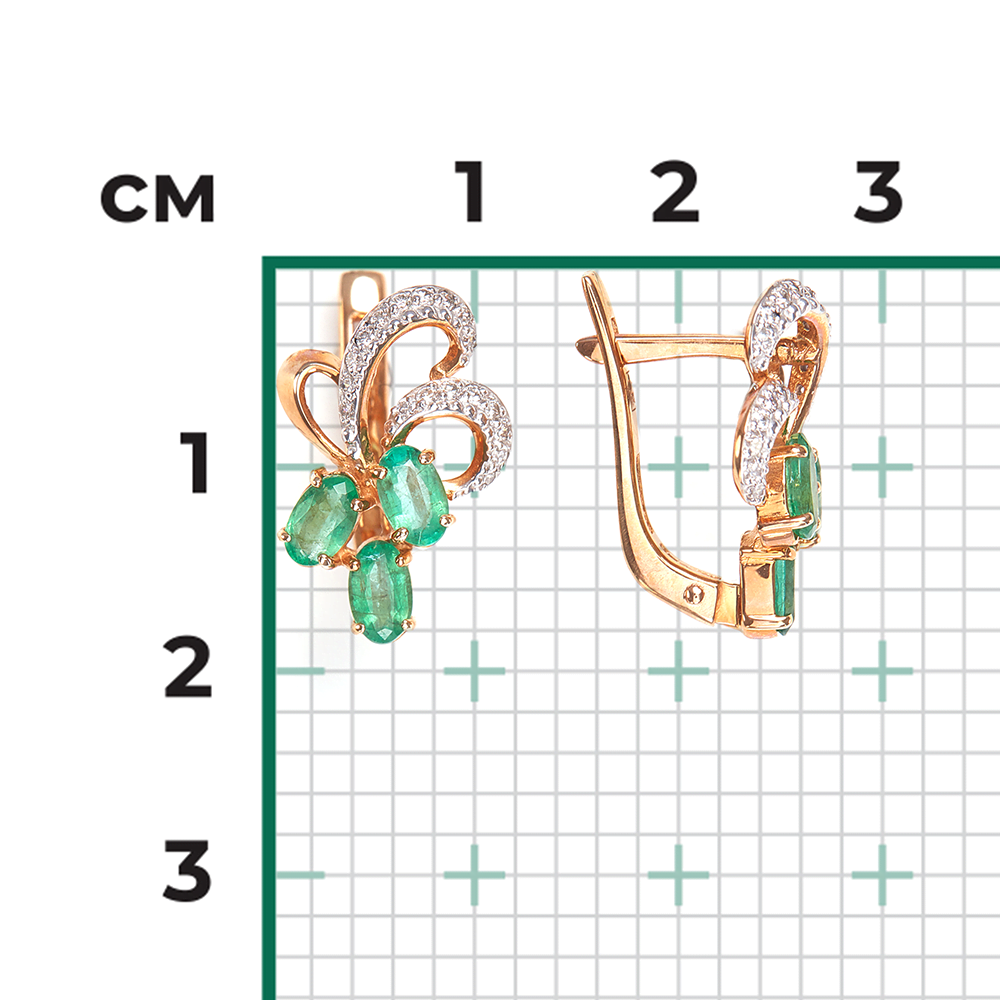 Серьги с английским замком из красного золота с изумрудами и бриллиантами 02-0767-00-106-1110-30