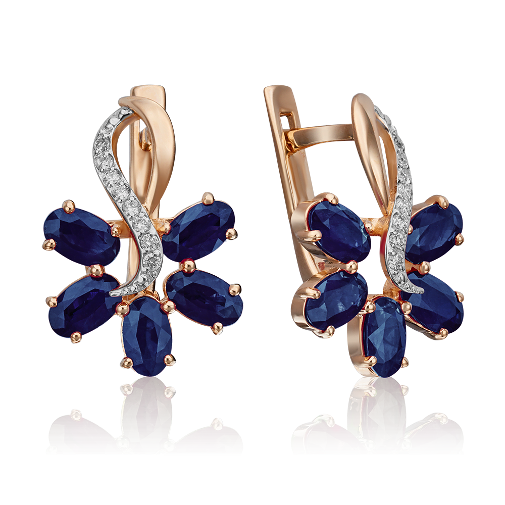 Серьги с английским замком из красного золота с сапфирами и бриллиантами 02-0769-00-105-1110-30