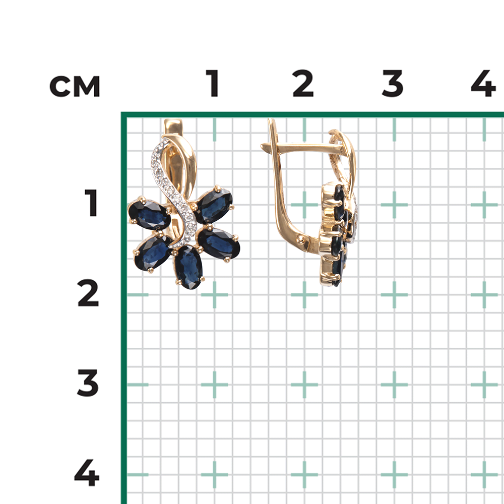 Серьги с английским замком из красного золота с сапфирами и бриллиантами 02-0769-00-105-1110-30