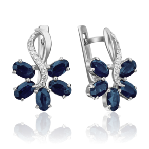 Серьги с английским замком из белого золота с сапфирами и бриллиантами