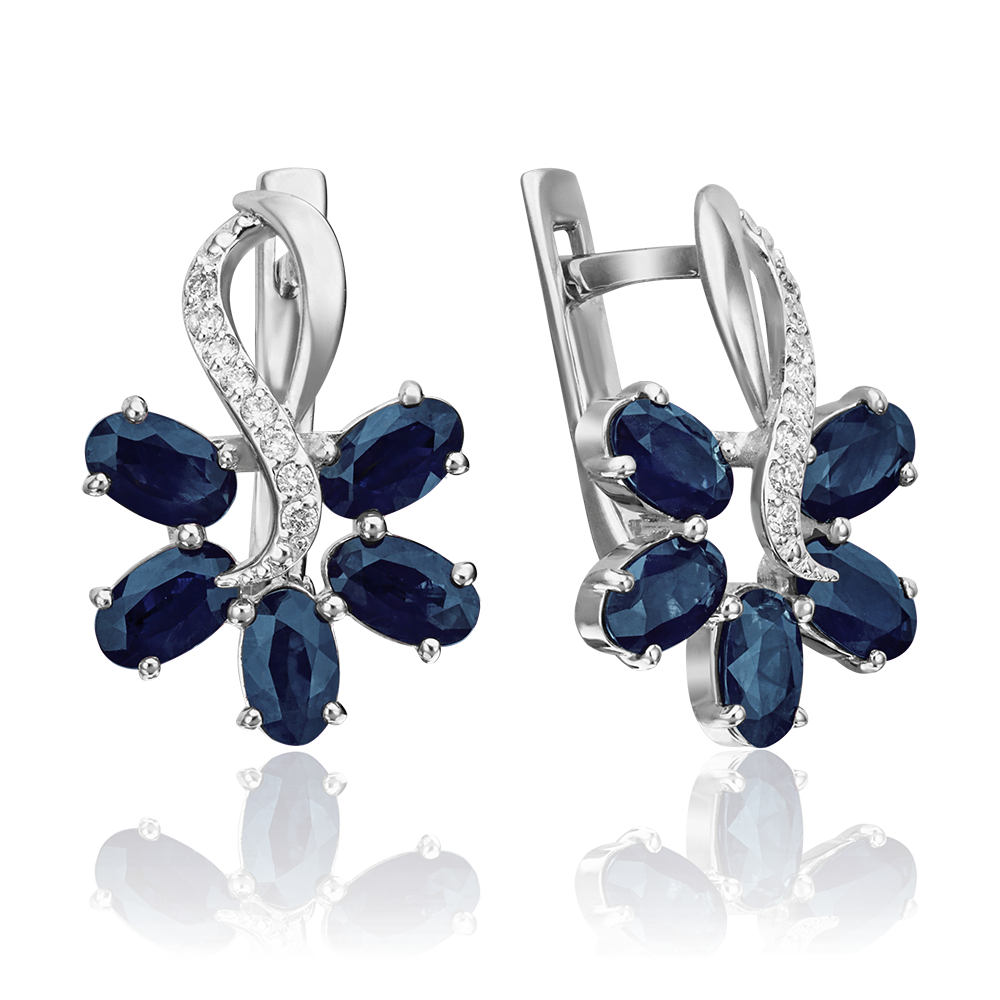 Серьги с английским замком из белого золота с сапфирами и бриллиантами 02-0770-00-105-1120-30