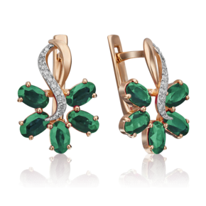 Серьги с английским замком из красного золота с изумрудами и бриллиантами 02-0769-00-106-1110-30