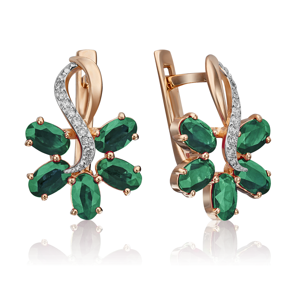 Серьги с английским замком из красного золота с изумрудами и бриллиантами 02-0769-00-106-1110-30
