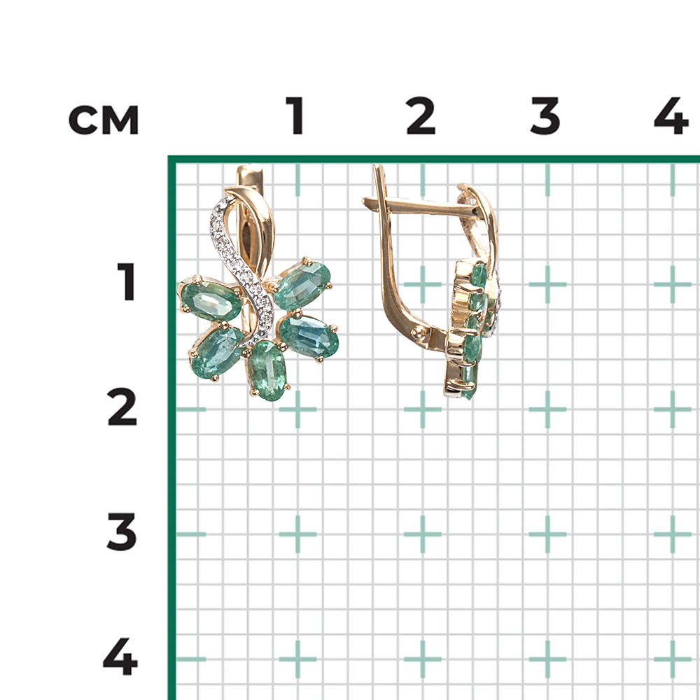 Серьги с английским замком из красного золота с изумрудами и бриллиантами 02-0769-00-106-1110-30