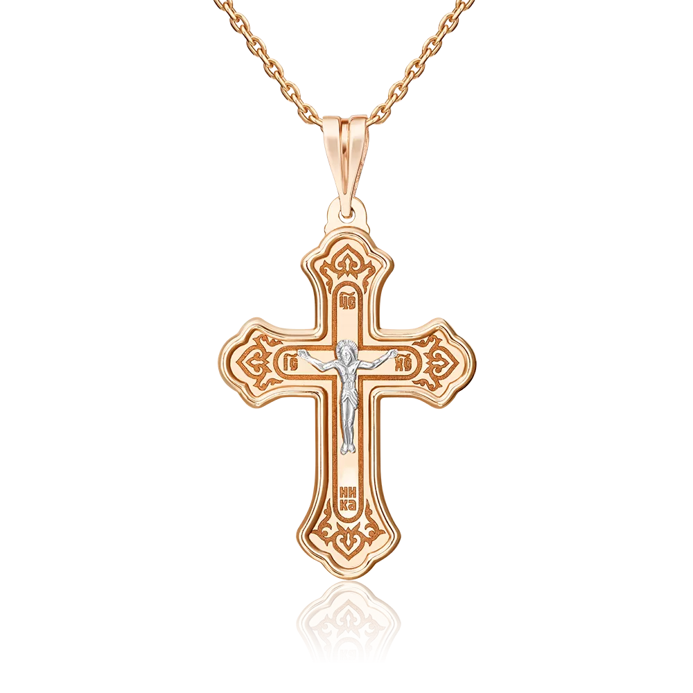 Православный крест из комбинированного золота 03-2058-00-000-1111