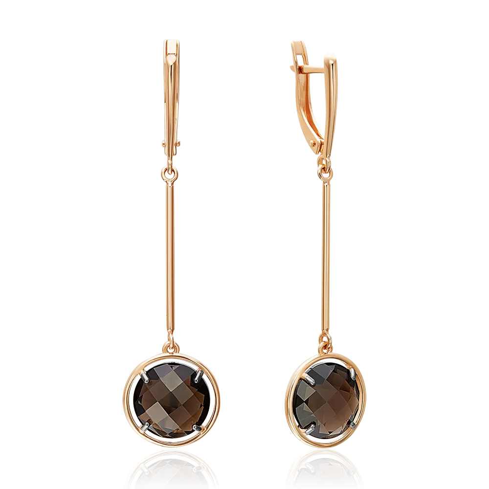 Серьги с английским замком из красного золота с кварцем дымчатым 02-4453-00-202-1110